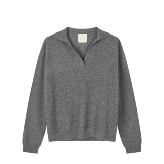 Women's Oversized Collar V-Neck - Heather Grey