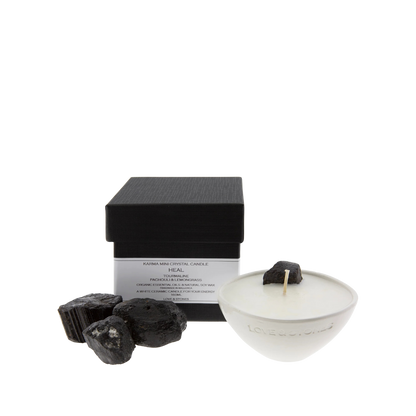 Heal - Black Tourmaline Crystal-Infused Scented Mini White Candle