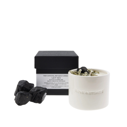 Let Go - Sage and Black Tourmaline Crystal Infused Scented Tiny White Candle