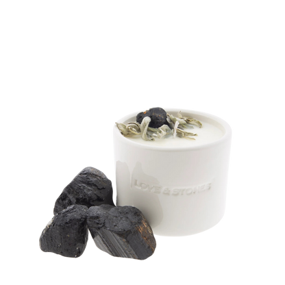 Let Go - Sage and Black Tourmaline Crystal Infused Scented Tiny White Candle